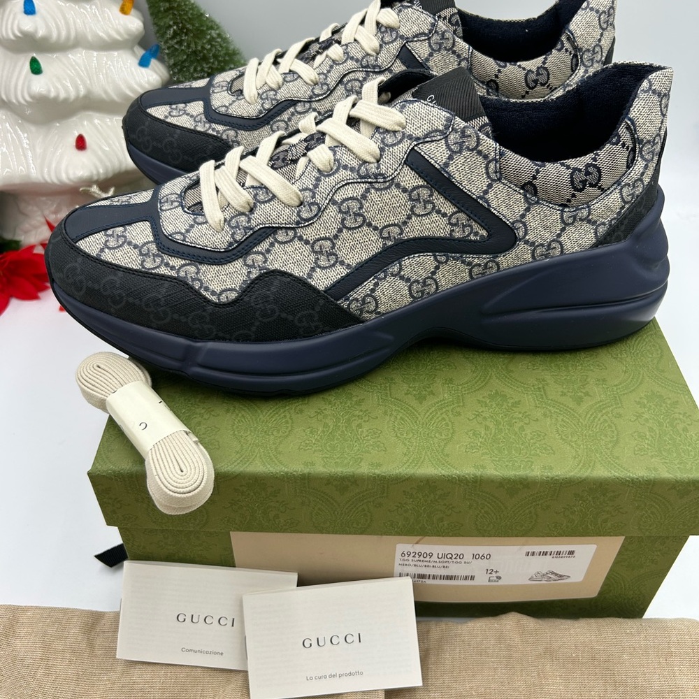 Gucci men's Rython GG  Supreme monogram trainers size 12.5 made in Italy - Picture 5 of 10
